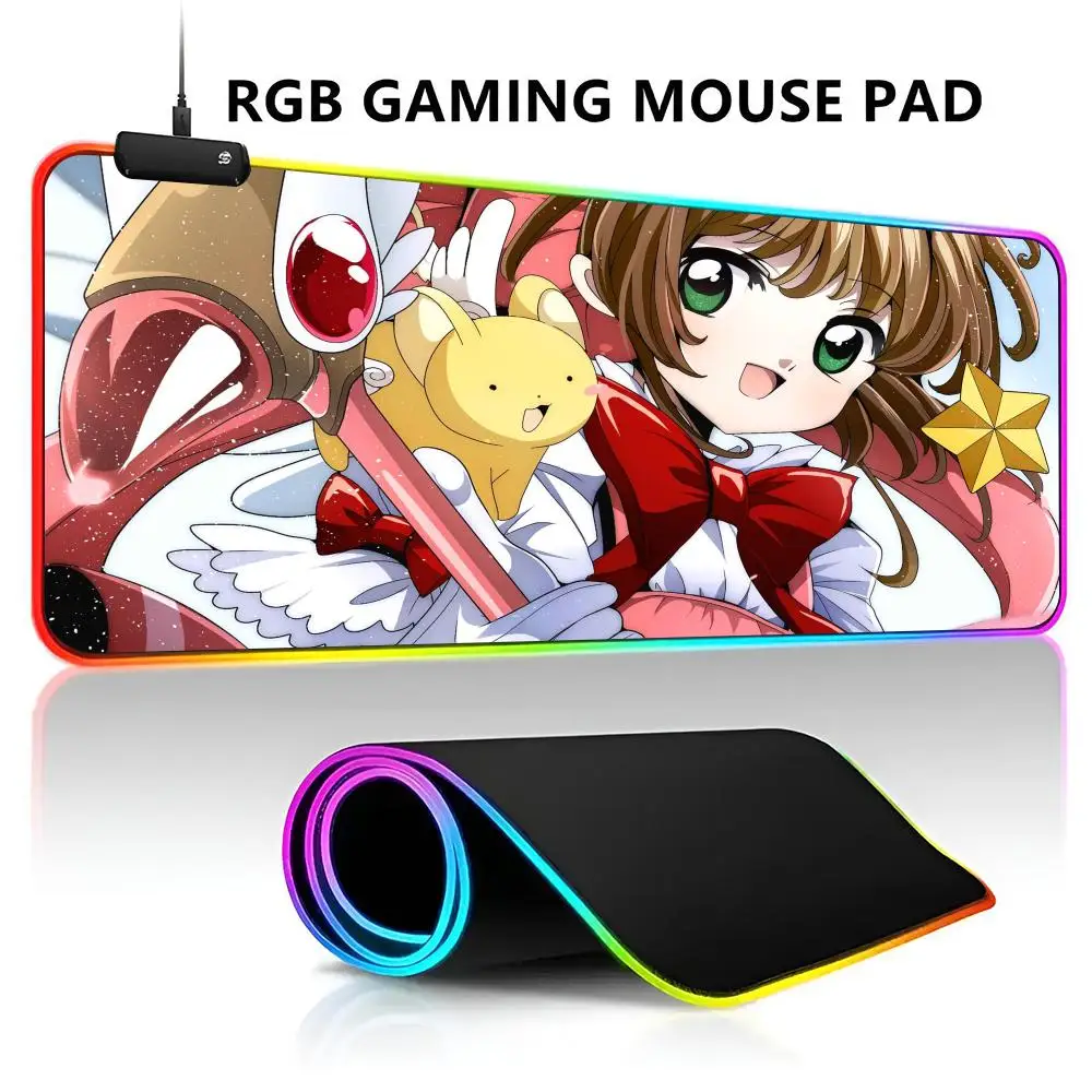 C-Cardcaptor Sakura Magic Mouse Pad RGB LED Light Gaming Waterproof Large Gamer Mouse Carpet Big Mause Keyboard Pad PC Desk Play