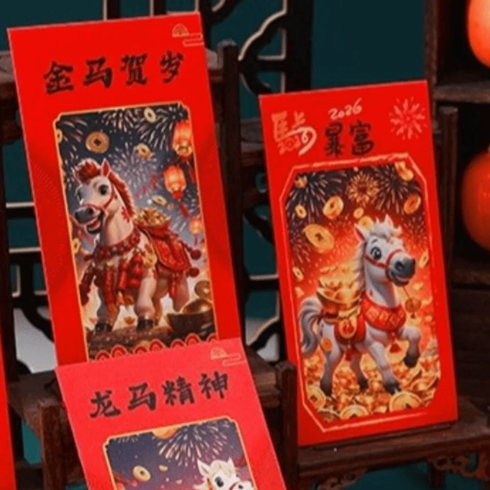 

Cartoon New Year Red Envelopes 2026 Horse Year Thickened Money Bag Traditional Blessing Lucky Red Packet Spring Festival