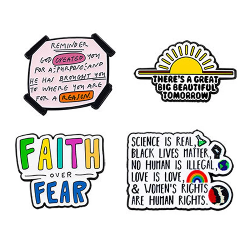 New Cute Motivational Phrases Faith Cartoon Enamel Brooch Badge Jewelry For Bag Clothing Backpack Party