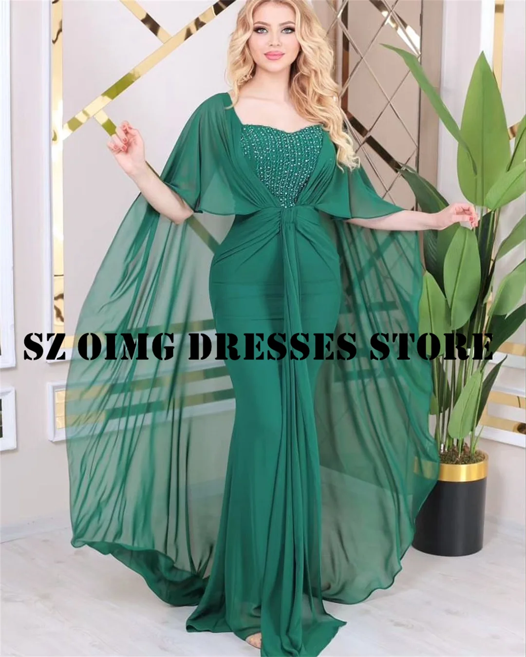 

OIMG New Design Chiffon Prom Dresses Arabic Women Ruched Sweetheart Sheath Beading Evening Gowns Formal Party Dress