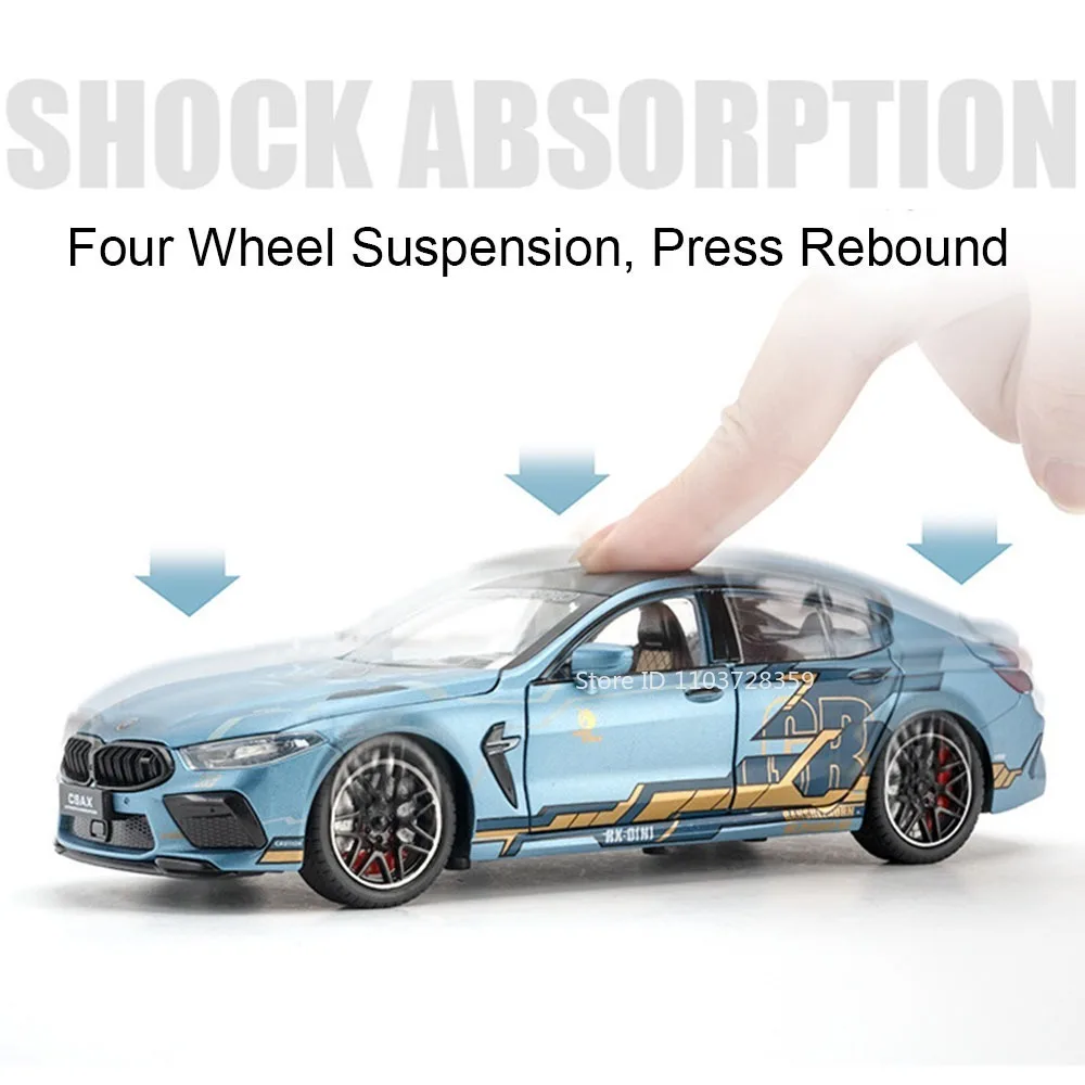 Escala 1:24 m8 760li modelo de carro em miniatura brinquedos liga diecast som luz roda dianteira direção puxar para trás para meninos brinquedos educativos