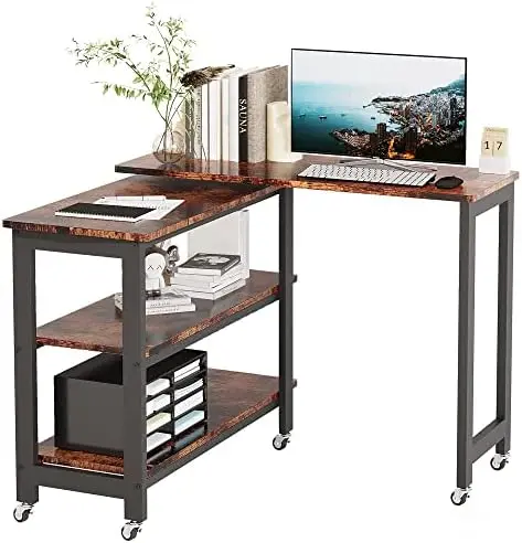 

Movable Desk, ° Rotating Desk, L Shaped Desk with , Couch Table with 2 Shelves, Universal Laptop Desk, Convertible Corner Table