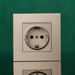 EU standard S series wall socket 86*86mm German socket black grey gold 250V 16A  aluminum brushed panel CE RoHS authentication