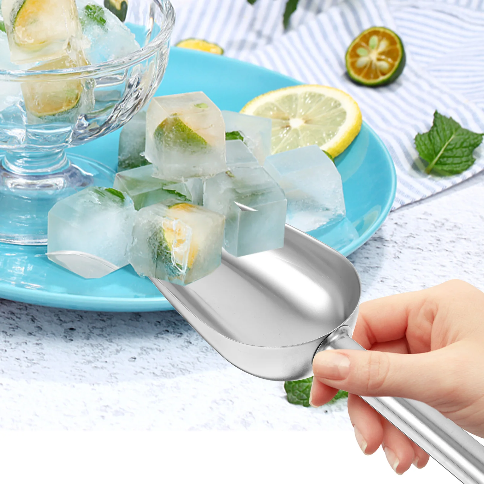 

3pcs Stainless Steel Ice Shovel Scoop Cube Chipper Tea Scooper Freezer Crushed Ice Candy Nuts Beans Flour Rice
