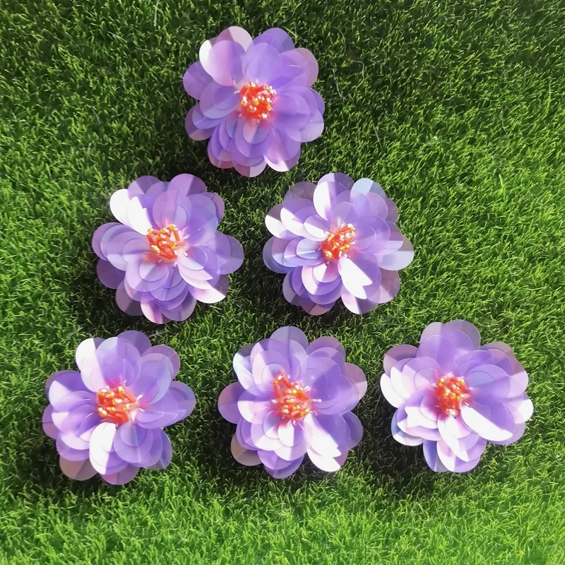 10PCS   DIY handmade beaded purple sequined flower corsage, shoe flower, clothing fabric embroidery patch