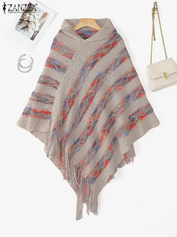 Pullover lavorato a maglia da donna Sewaters ZANZEA 2025 Moda nappa lunga con cappuccio acqua d'acqua dolce autunno manica lunga a pipistrello felpe con cappuccio casual maglieria