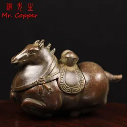 Antique Copper Horse Small Statue Desktop Ornament Animal Figurine Writing-brush Washer Living Room Home Decorations Accessories
