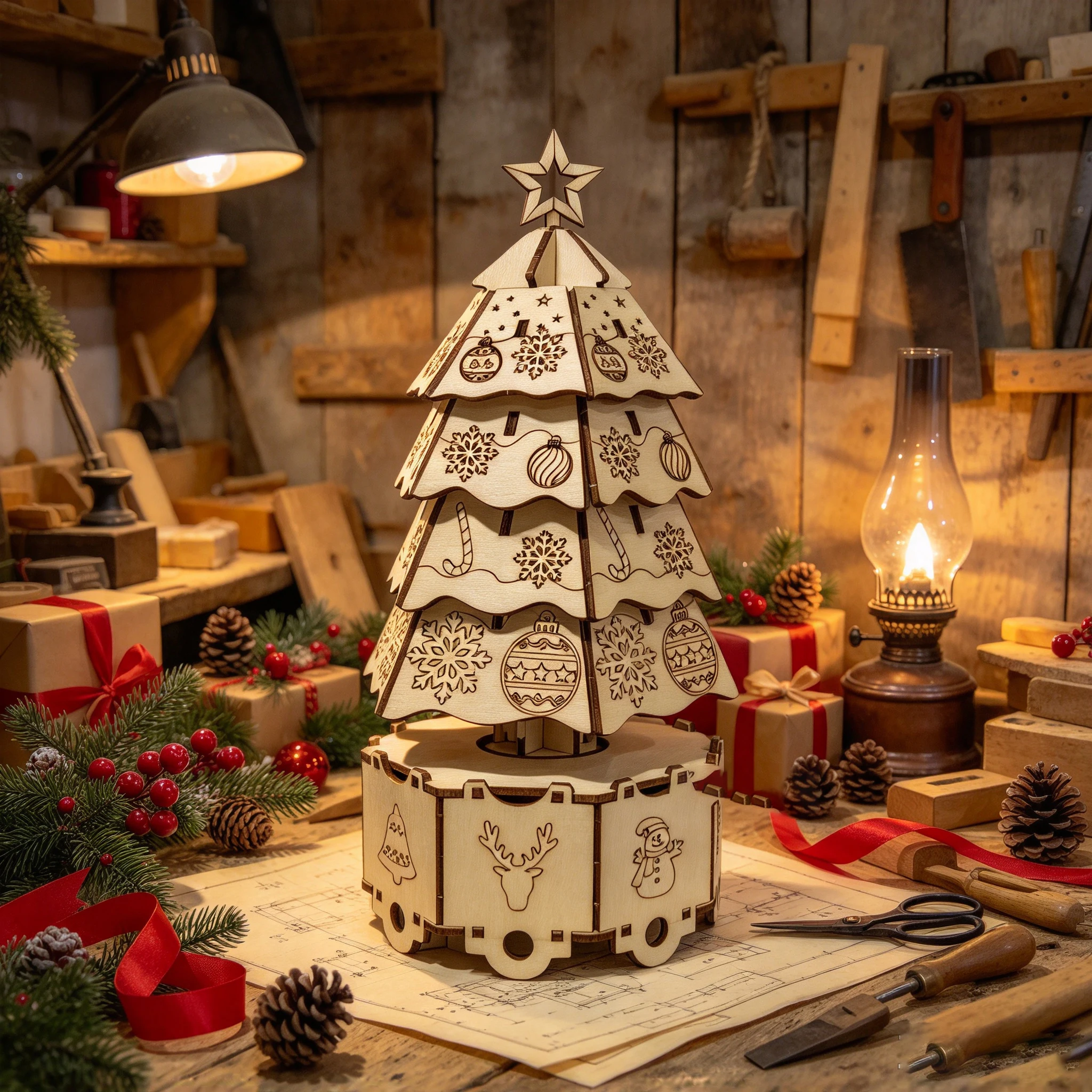 3D Wooden Puzzle Rotating Chri - Music Box Wooden 3D Puzzle Rotating 评论和价格