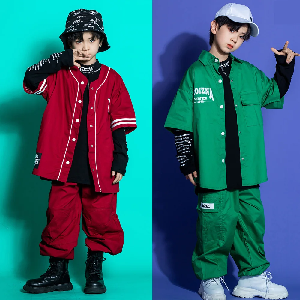 

Kids Boys Suits Girls Streetwear Fashion Hip Hop Jazz Dance Clothing Shirt Cargo Pants T-shirt Sets Children Sport Tracksuits