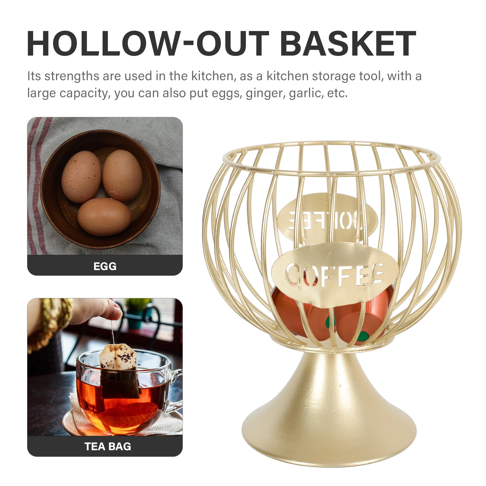 

1Pcs Coffee Capsule Storage Basket Iron Fruit Organizer Hollow-Out Design for Kitchen Home Office Cafe Use Golden Finish