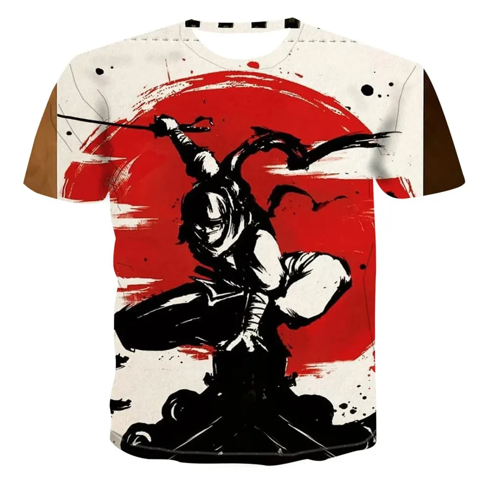 Summer New Men's T-shirt Japanese Samurai Pattern 3D Printing Short-sleeved Casual Tops Oversized Street Fashion Men's Clothing