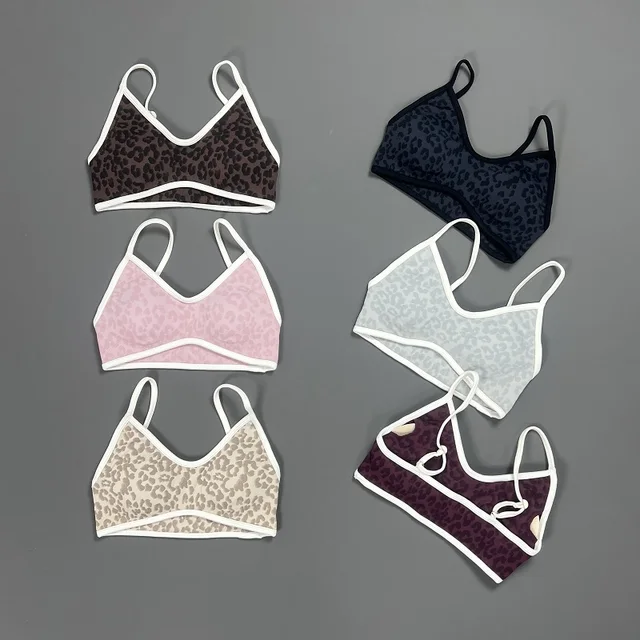 HISTELLO Biustonosz Sportowy Damski z Nadrukiem w Leopardzie, Wyściełany Biustonosz do Jogi, Bezszwowy Prążkowany Top do Ćwiczeń Fitness, Oddychający, Szybkoschnący, Odzież Sportowa na Siłownię