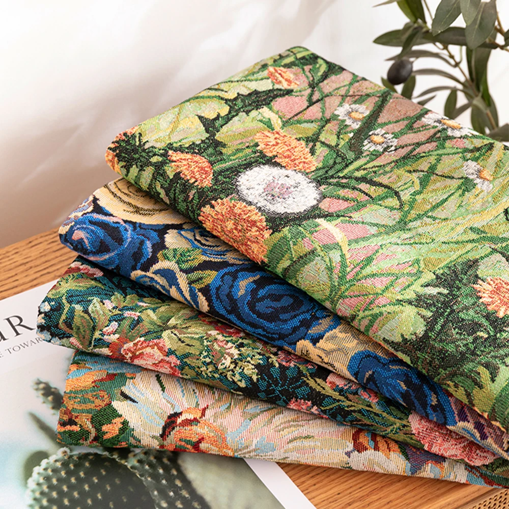 150x100cm Green Oil Paint Pattern Jacquard Fabric Cloth Canvas Floral Sofa Cover Tablecloth Clothing DIY Fabrics Sewing Supplies