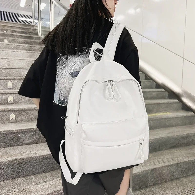 Trendy Pu Leather Simple Fashion Girls Schoolbags Japanese Vintage Solid Women Men Bags High-capacity Y2k Backpacks for Students