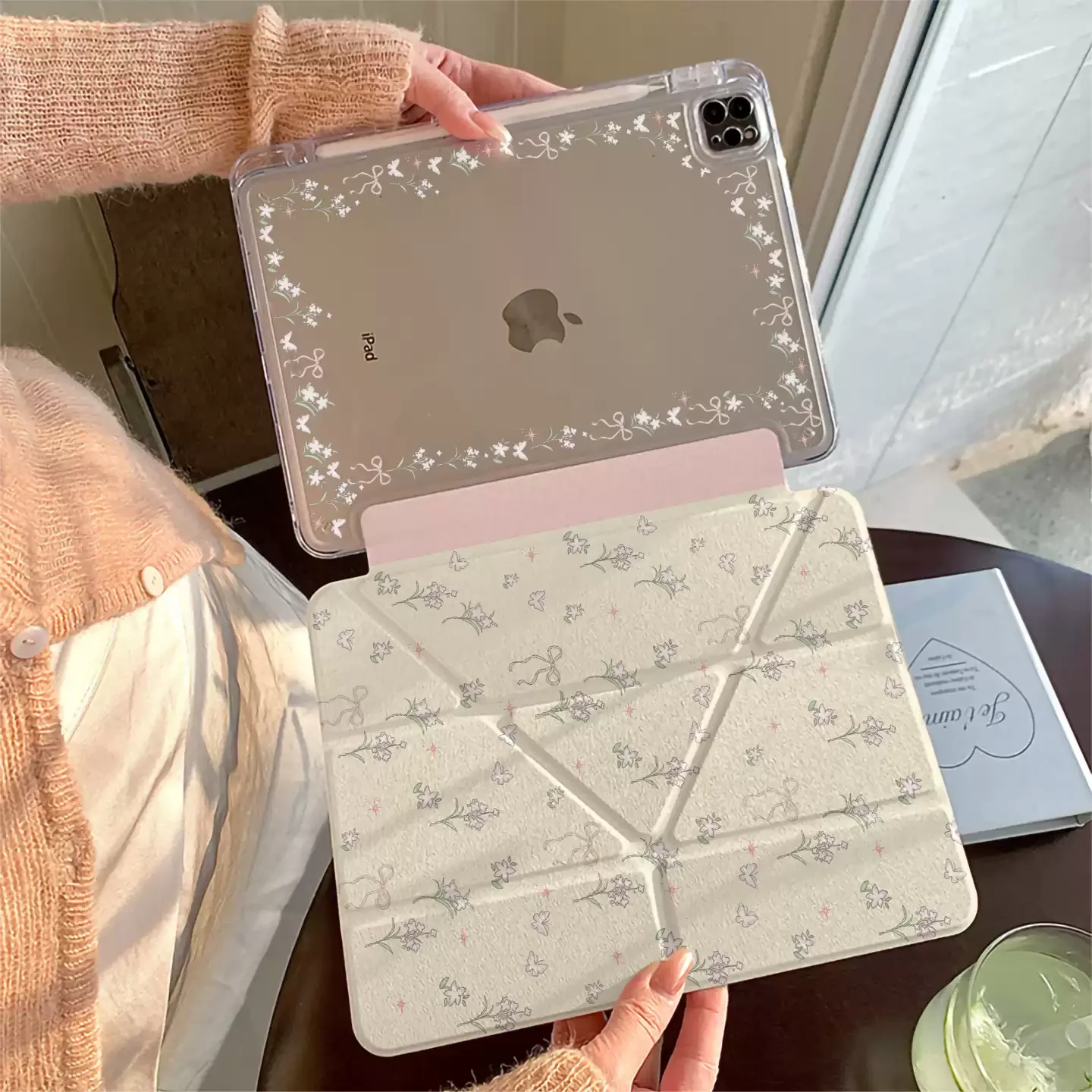 Korean Ins Pink Floral Bow Tablet Case For iPad Pro 11 12.9 13 M2 M4 M3 M5 Shell 8.3 9.7 10.2 5/6/7/8/9/10/11th Air 4 5 6 Cover