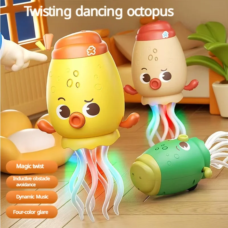 Brinquedo de polvo de dança elétrica crianças som e luz evitar obstáculos rastejando polvo simulado diversão do bebê brinquedos interativos