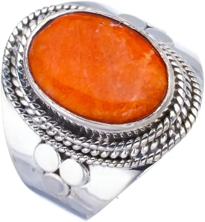 

Hesy Natural Calcite Handmade 925 Sterling Silver Ring Q 1/2 F3139