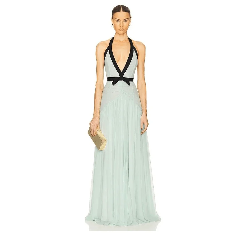 

Зеленые вечерние платья женские с v-образным вырезом без рукавов высокого качества длиной до пола со шлейфом банкетные знаменитости выпускной вечер классические платья