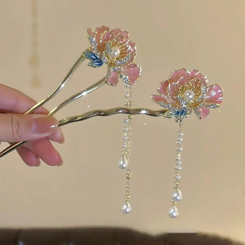 Tassel Hanfu Hair Chopsticks Headpieces U Shape Pearl Flower Hair Fork Hairpin Hair Accessories Chinese Style Hair Stick Party