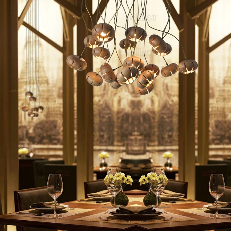 Florale Holz-Pendelleuchte, hölzerne Hängeleuchte, Café, Bar, Büro, Zuhause, Esszimmer, Kupferknolle, hängende Deckenleuchter