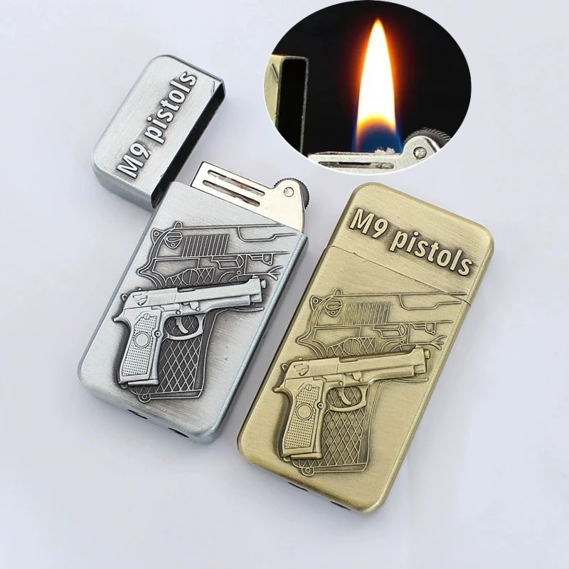 

Portable metal retro relief craft inflatable lighter grinding wheel outdoor new lighter cigarette accessories men's smoking gift