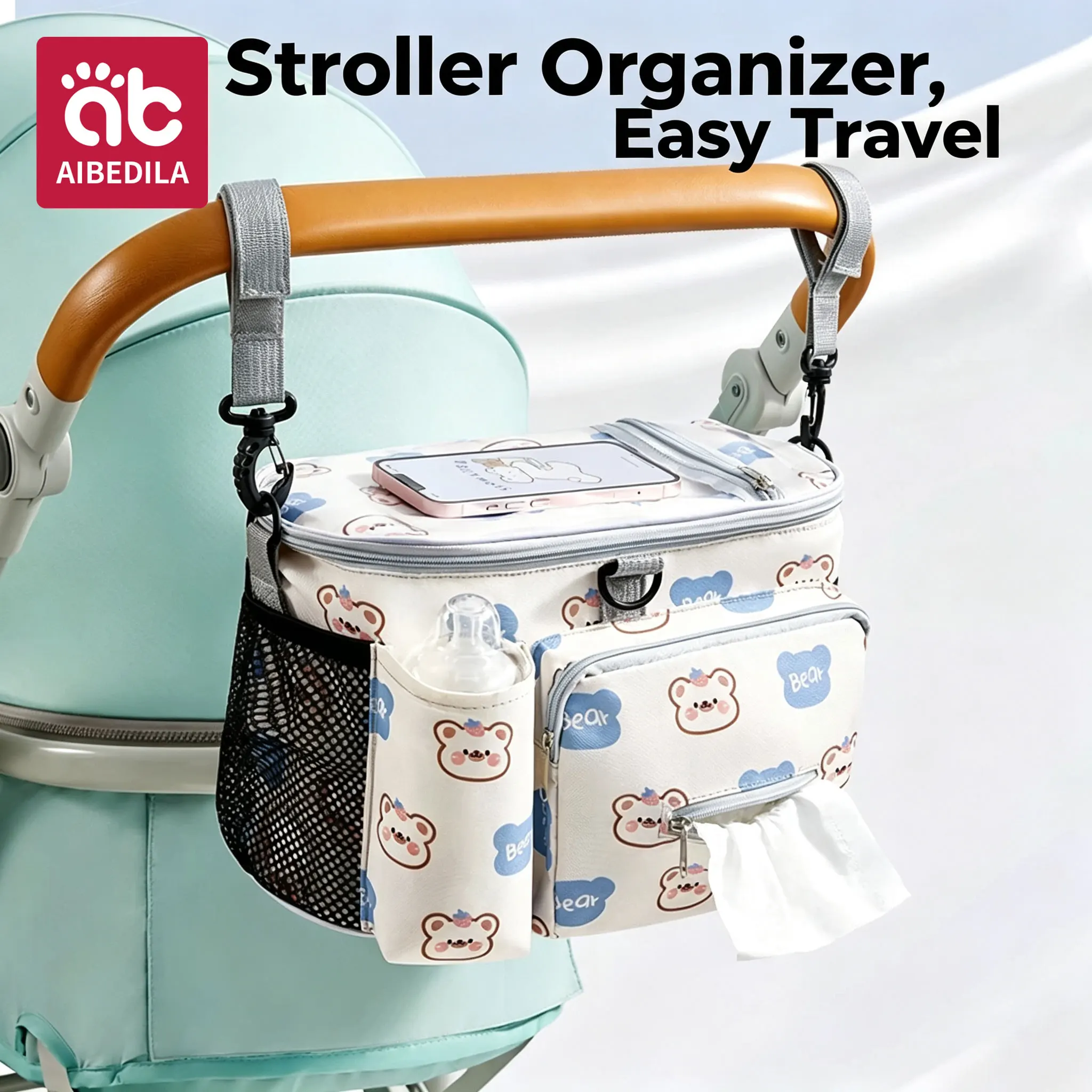 Baby Stroller Hanging Bag Large Capacity Mummy Bag Fits Phone & Bottle Diaper Stroller Accessories