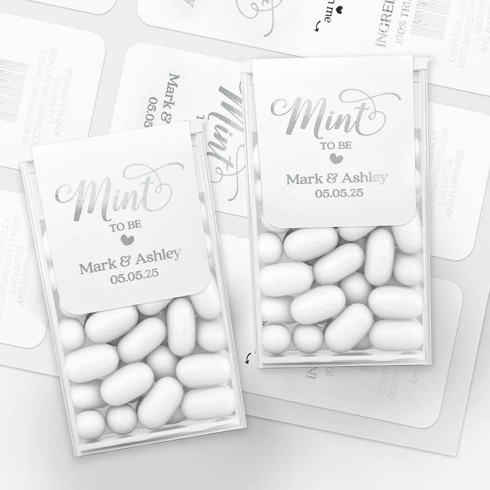 Custom Personalized Labels for Wedding Favors Bridal shower Rose Gold Silver Mint to be Tic Tac Stickers for mini freshmints box view 5