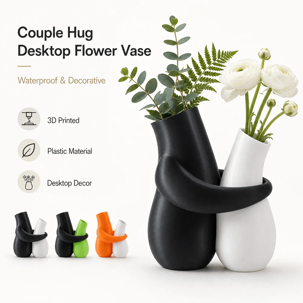 Plastic Couple Hug Vase Waterproof 3D Printed Abstract Art Vase Artistic Style Desk Ornament Flower Arrangement Vase