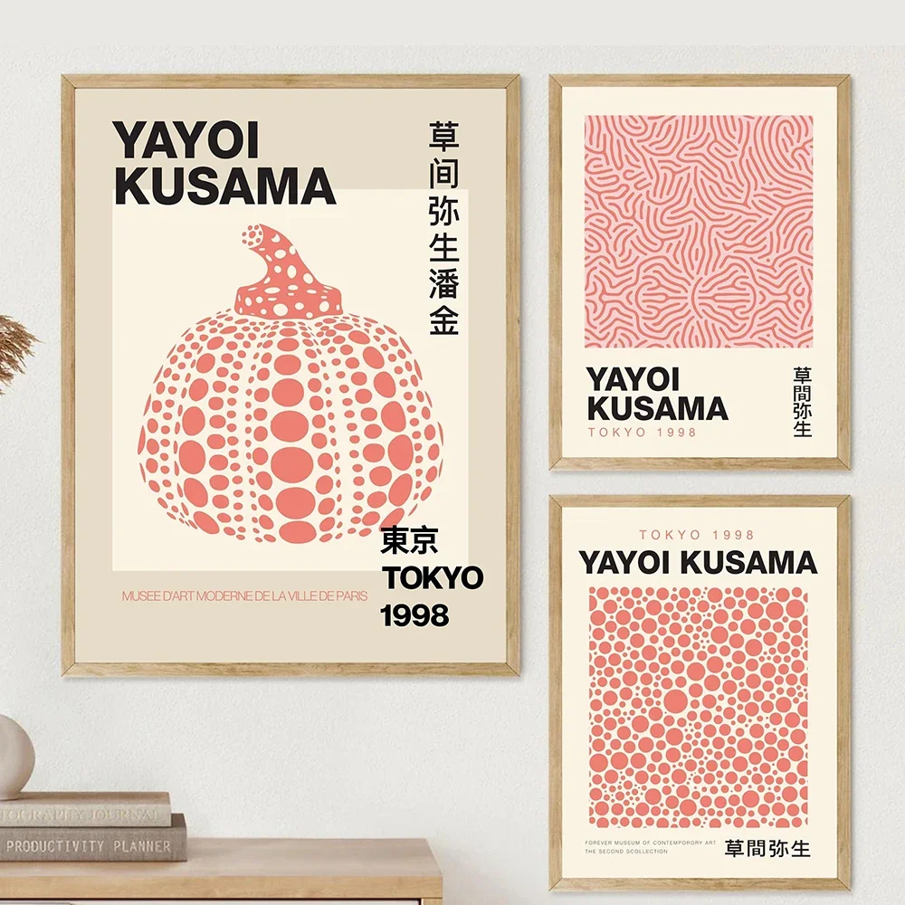 Yayoi Kusama Dot Pumpkin Pink Wall Art Canvas Painting Nordic Japanese Posters And Prints Wall Pictures For Living Room Decor