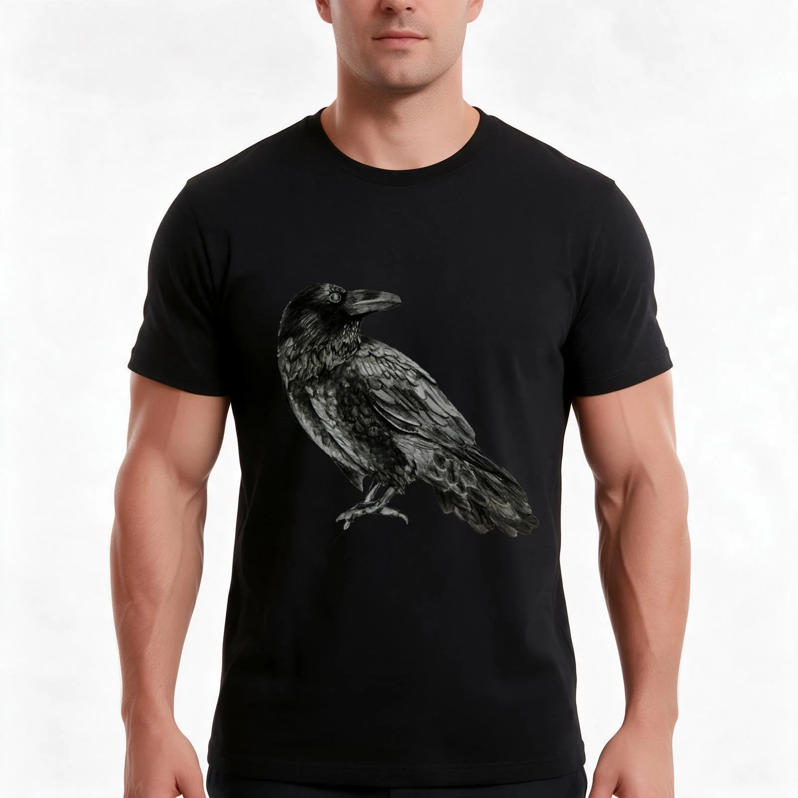 Raven T-Shirt, Summer Casual Cotton Tee, Oversized Streetwear Tops, Vintage Graphic Print, Loose Fit Short Sleeve, 100% Cotton