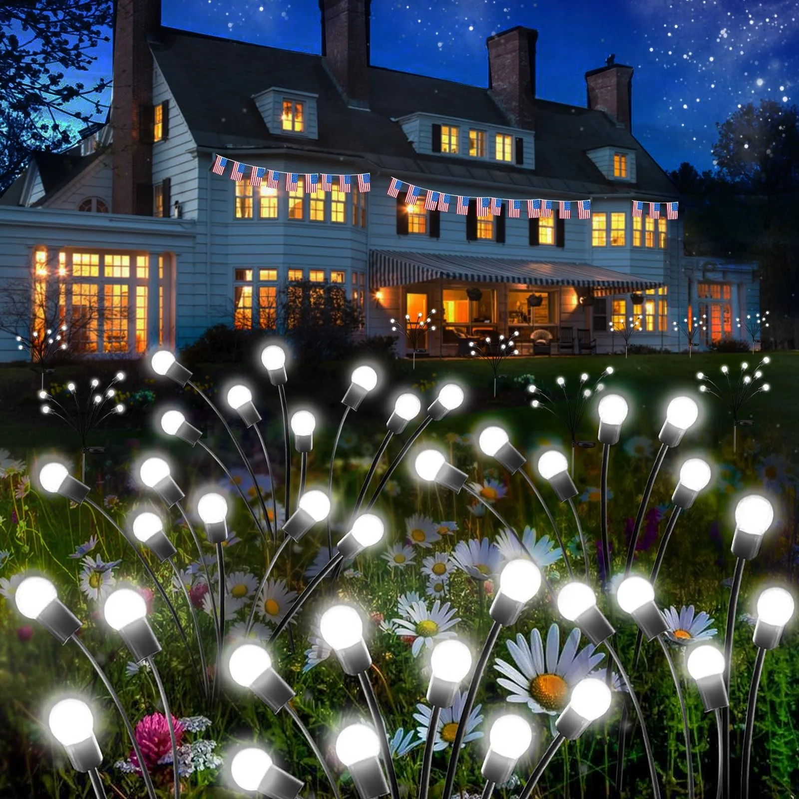 Confezione da 2 luci solari da giardino, KELME 16 LED luci da giardino Firefly aggiornate luci solari da esterno, luminose ad alta flessibilità