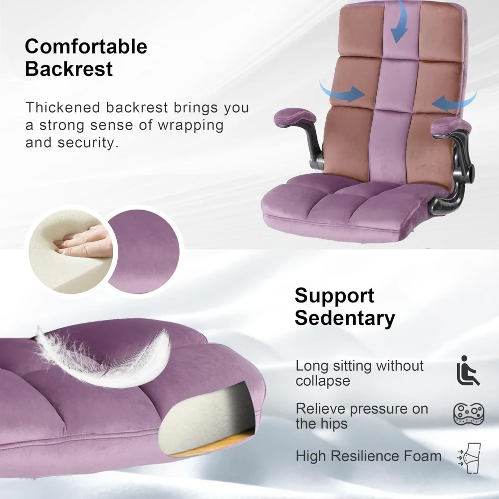 كراسي مكتب تنفيذية مع مساند للذراعين قابلة للطي، كرسي مكتب مريح من القماش على عجلات للنساء، ارتفاع قابل للتعديل، مكتب منزلي #4