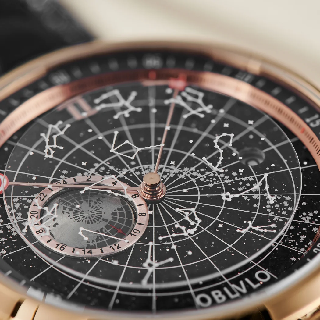 Модные Мужские автоматические механические часы OBLVLO, светящиеся водонепроницаемые часы с кожаным ремешком и 12 созвездиями, Подарочные часы GC