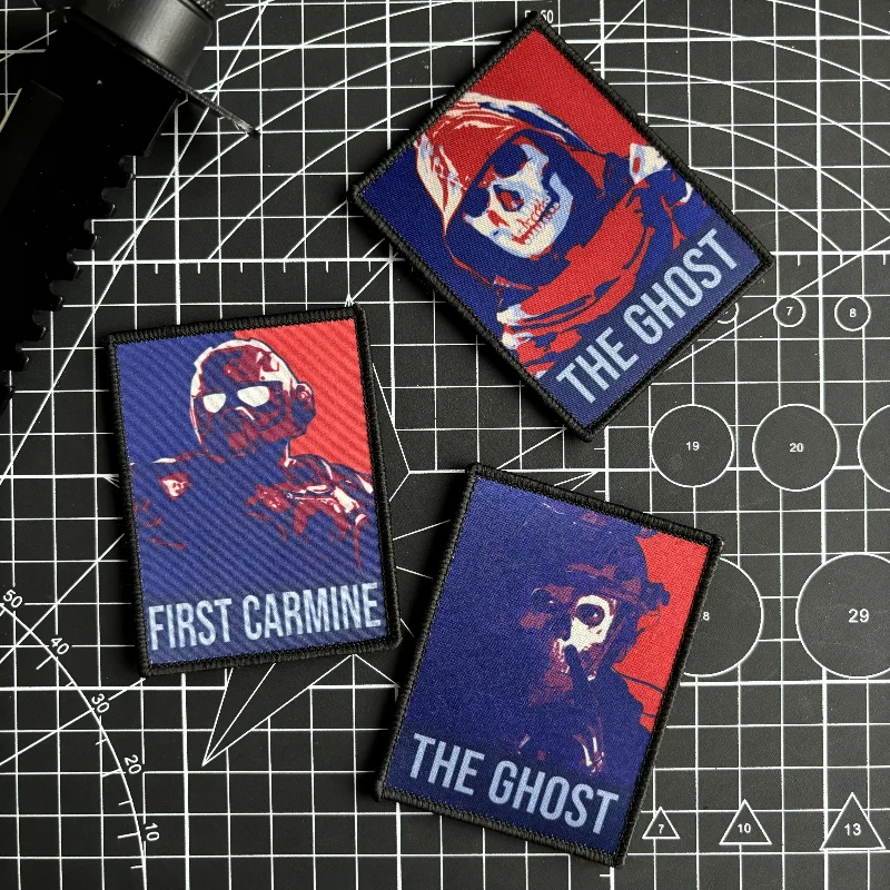 The Ghost Tactical Patch Call of Duty The Carmine Game Morale Badge Hook & Loop Red and Blue Printing Military Backpack Sticker