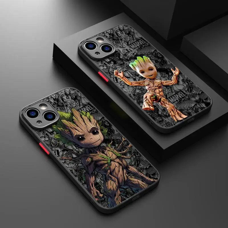 Marvel Cartoon Groot Clear TPU Matte Phone Case For iPhone 15 11 14 13 12 Pro Max Mini X XR Xs 8 7 Plus 6 6S Cover