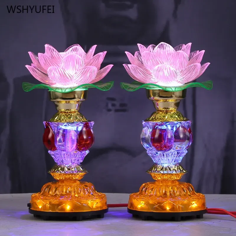 2pcs Colorful Lotus Simulated Candlestick for Home Use, Buddha Hall, Buddha Changming Candle Holder Decoration Candlestick Desk