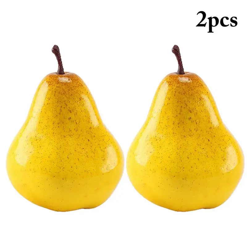 2Pcs Yellow Artificial Pears Fake Fruit Decoration Artificial Fruits Festive Party Supplies Simulation Pear Ornament 8x11cm