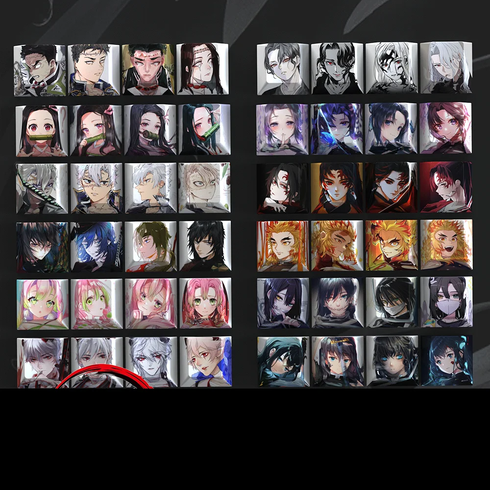 Demon Slayer Anime Kamado Nezuko PBT 4 Key Caps Cosplay Prop Shiki Natsume Five Sides Height Anime Print Key Caps Decoration