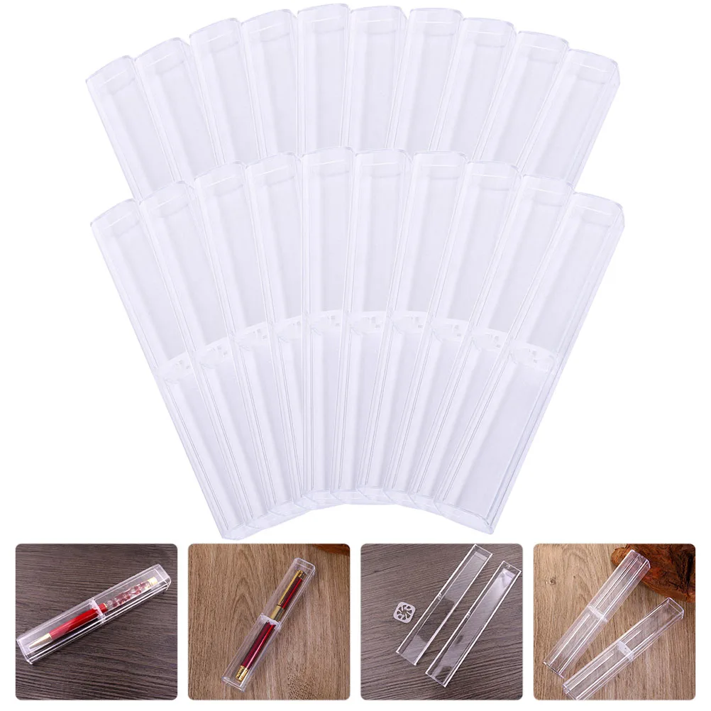 

20pcs Crystal Pen Box Storage Case Tube Empty Plastic Holder For Ballpoint Pens Gifts Packaging Display Containers