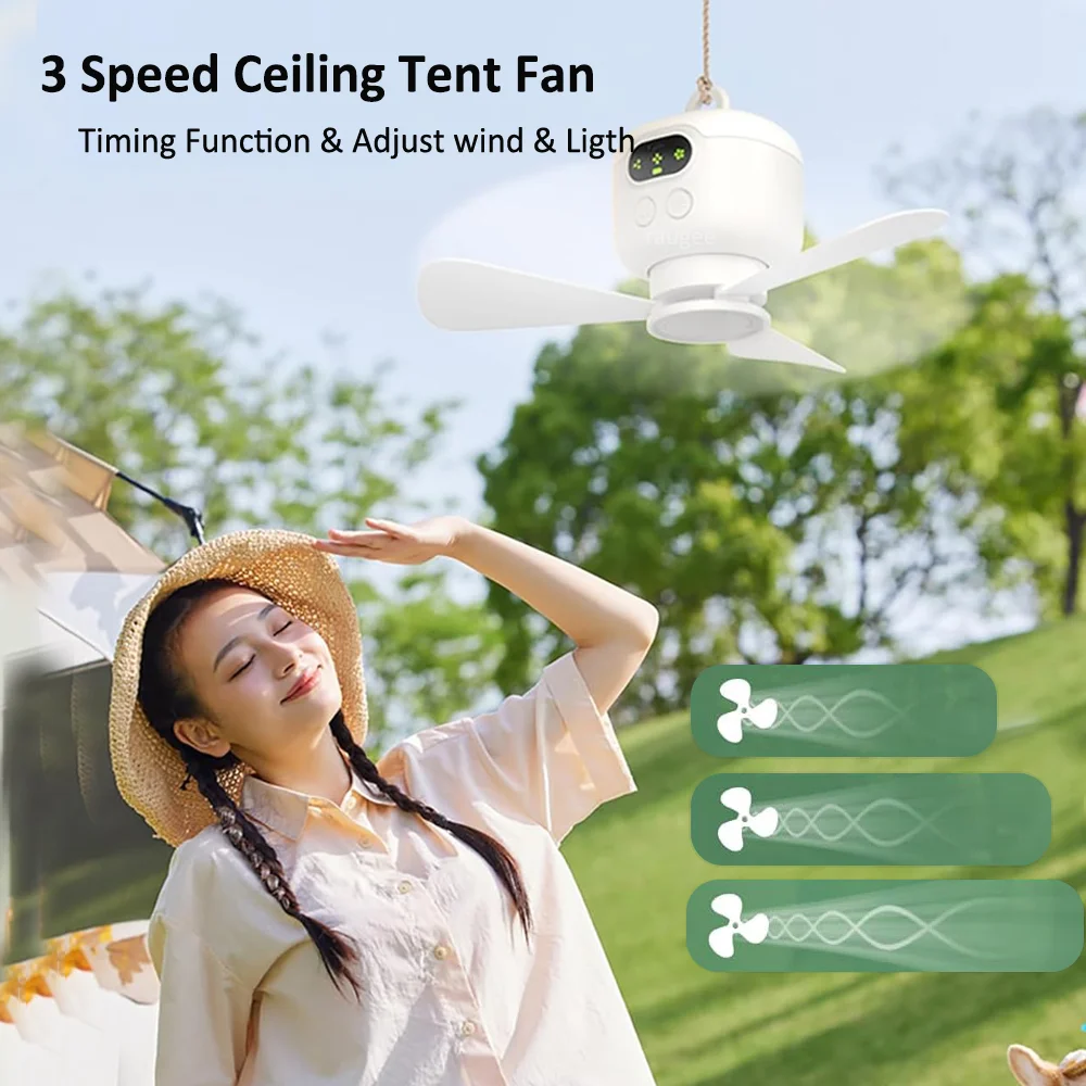Portable Ceiling Fan Camping Tent Air Circulator Cooler 8000mAh Rechargeable Wireless Ceiling Fans With Remote Control LED Light