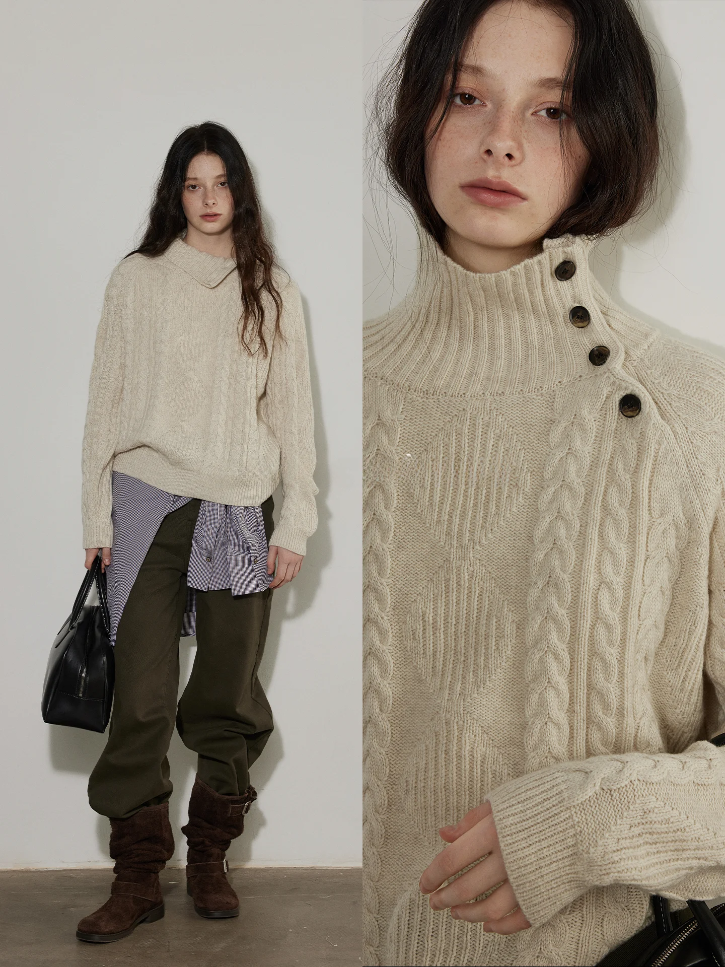 

Lofi Choose винтажный твидовый высокий вязаный свитер женский зимний новый мягкий уютный топ на голову длинный свек стандартной посадки чистый цвет