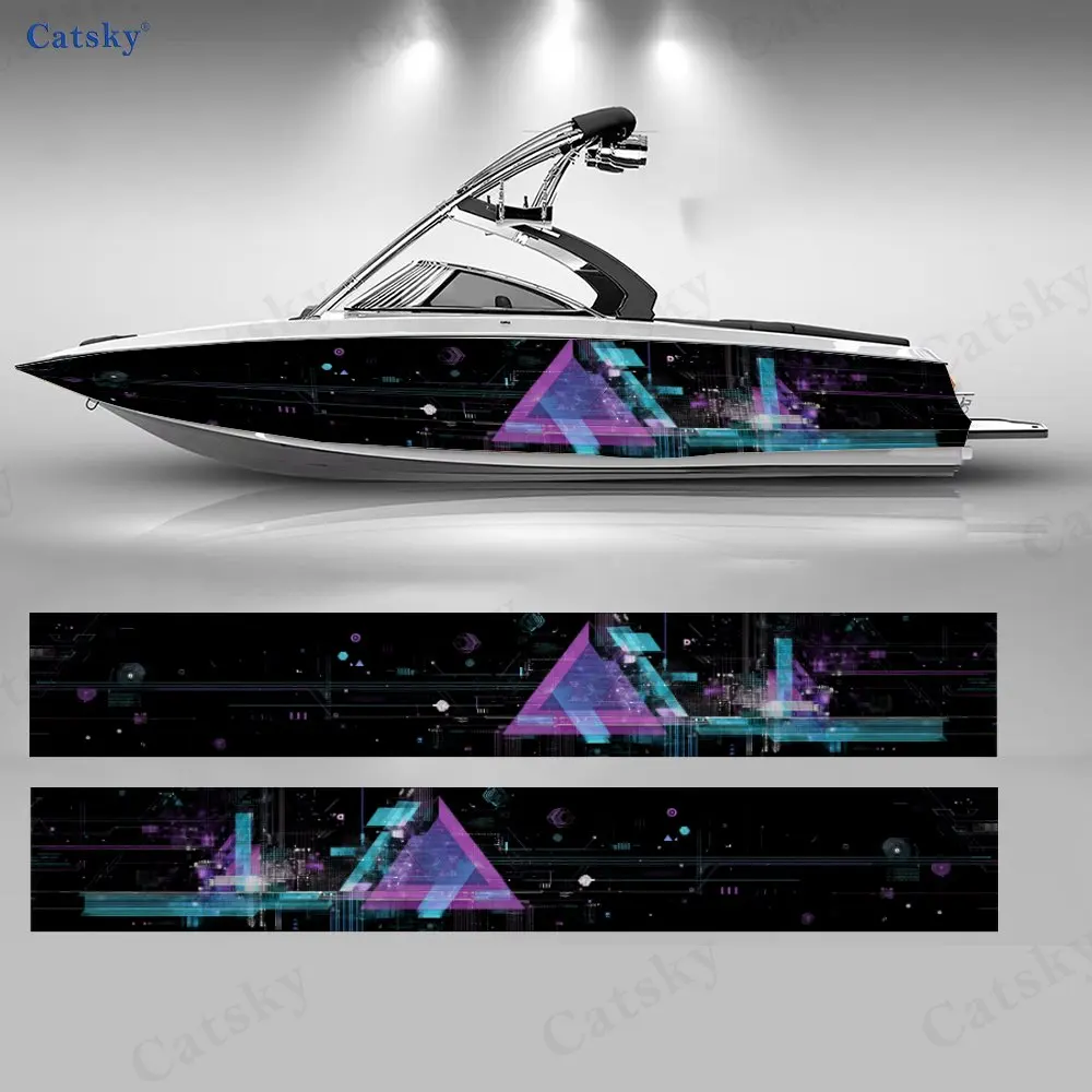 

Futuristic Neon Triangles Boat Stickers, PVC Waterproof Durable Vinyl Wrap Decals for Fishing Boats, Durable and Stylish Design