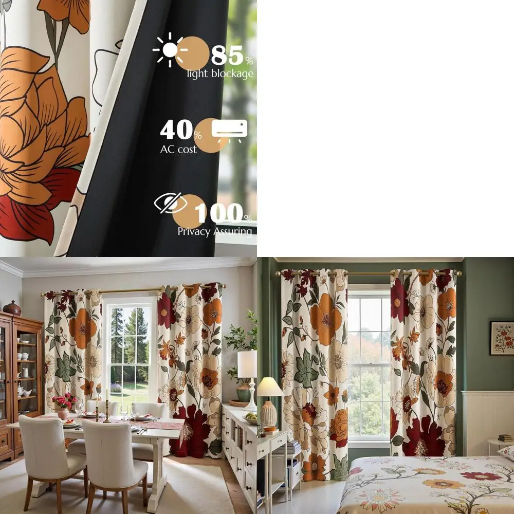 

Винтажные плотные шторы с цветочным принтом, 95% бежевого цвета, 4 втулки для осенне-зимнего декора