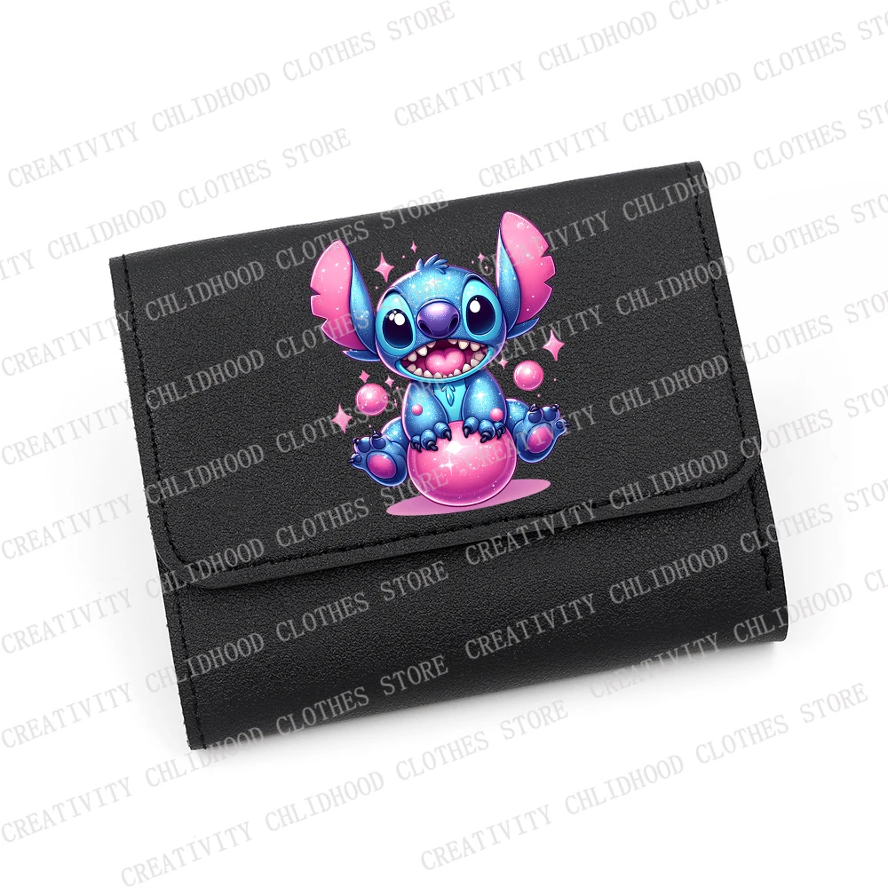 Stitch Short Small Wallets Disney Bags Student Billfold Cartoons Monster Triple Fold Card Holder Girl ID Bag Fashion Portable