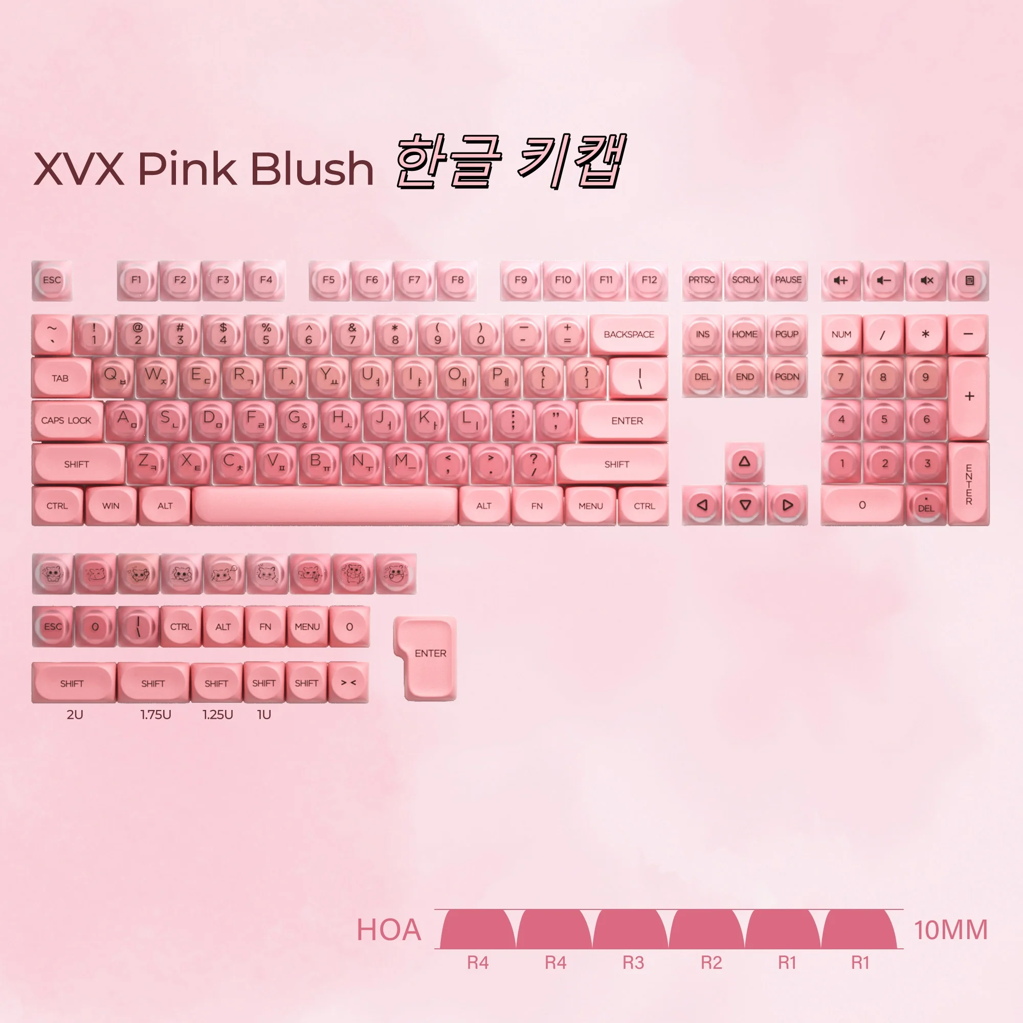 XVX Korean Layout Keycaps, Matte Texture, English & Korean Legends, PBT+PC HOA Pink Keycap for Cherry MX Keyboards 132 Keys