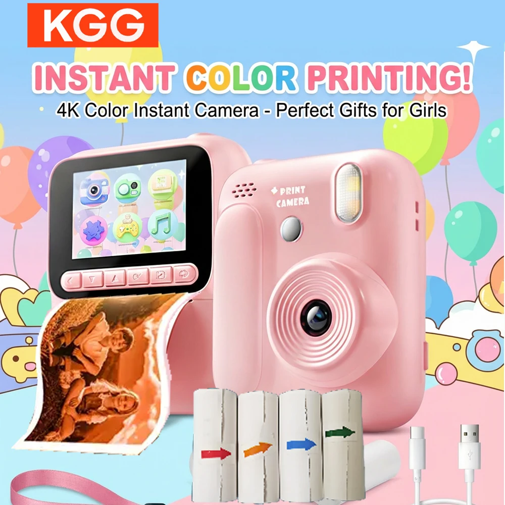 

Детская камера с мгновенной печатью — 32 ГБ, видео 1080P, печать цветных фотографий, встроенные игры и музыка, подарок для детей