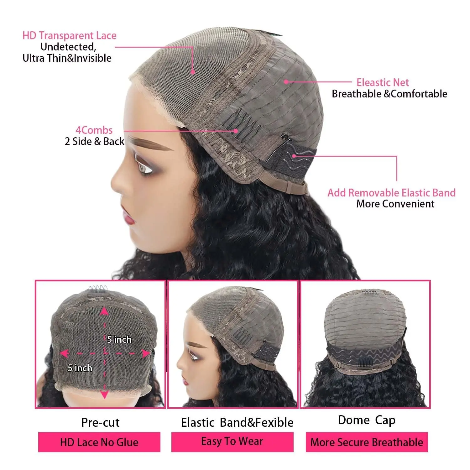 Парики из натуральных человеческих волос, естественный цвет, 1B, 5x5 дюймов, HD кружево, 200% плотность