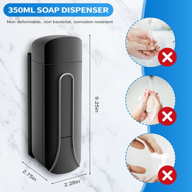 TKOH-2Pcs Wall Mounted Bathroom Plastic Liquid Soap Dispenser 350Ml Shower Gel Detergent Shampoo Bottle For Kitchen Hotel