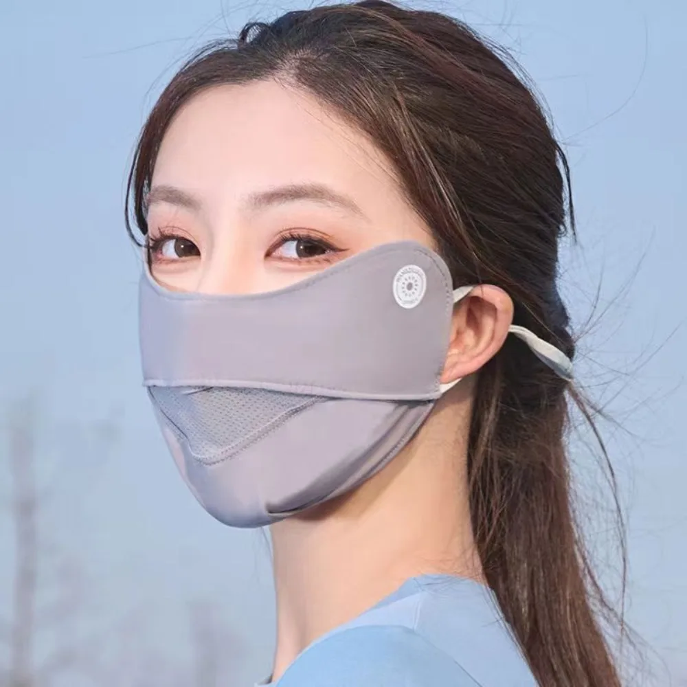 Adjustable Suncreen Mask Summer Breathable Anti-UV Face Cover Solid Color Ice Silk Mask Outdoor Breathable Cycling Facemask