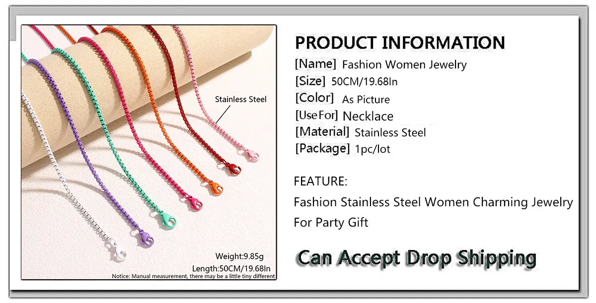 Edelstahl Boho Candy Farbe Halskette Kette DIY Basic Frauen Mädchen 3mm Halsband Link Grün/Rosa Box Ketten schmuck Zubehör – Detail 2